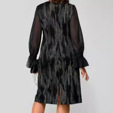Rochie elegantă imprimată cu paiete cu mânecă lungă